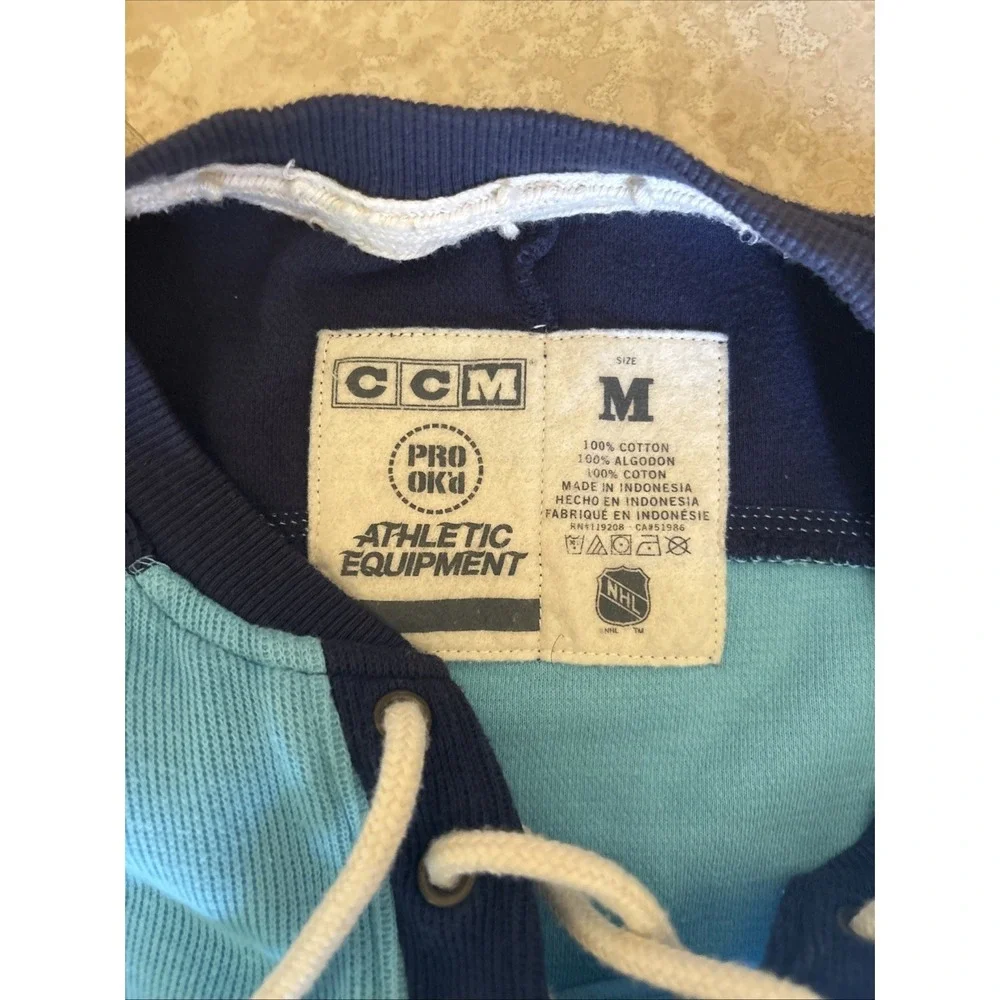 Pittsburgh Penguins CCM Pro Ok'd Sewn Retro Logo L/S Jersey Shirt Men's Size M - Picture 3 of 7
